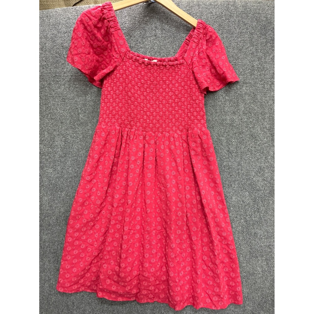 Madewell Pink Eyelet Smocked Mini Dress Square Neck Flutter Sleeve Womens Small